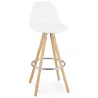 Tabouret de bar scandinave en tissu bouclé pieds bois couleur naturelle TALIA (Beige, Blanc)