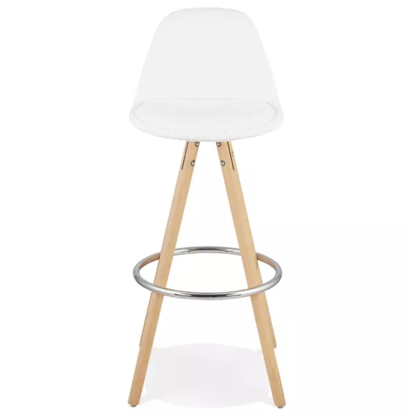 Tabouret de bar scandinave en tissu bouclé pieds bois couleur naturelle TALIA (Beige, Blanc)