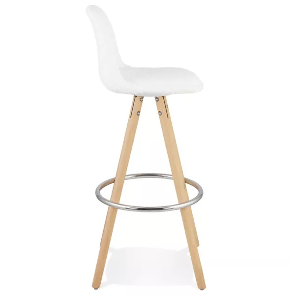 Tabouret de bar scandinave en tissu bouclé pieds bois couleur naturelle TALIA (Beige, Blanc)