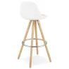 Tabouret de bar scandinave en tissu bouclé pieds bois couleur naturelle TALIA (Beige, Blanc)