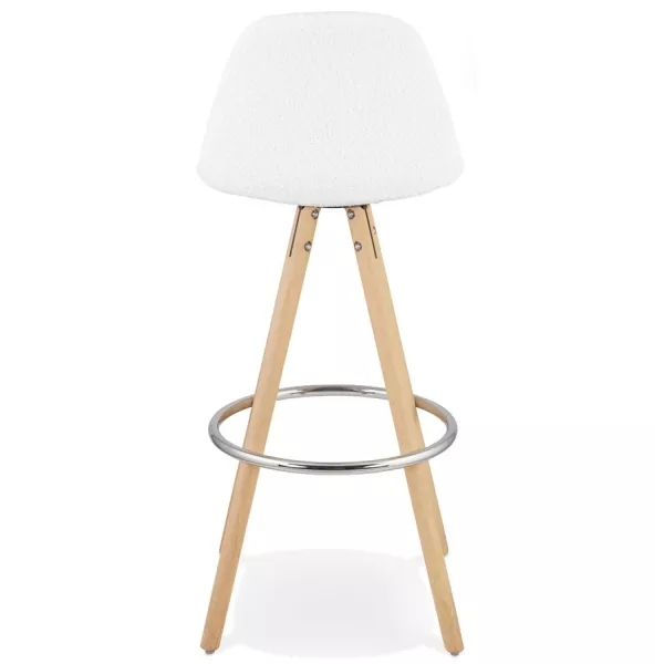 Tabouret de bar scandinave en tissu bouclé pieds bois couleur naturelle TALIA (Beige, Blanc)