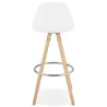 Tabouret de bar scandinave en tissu bouclé pieds bois couleur naturelle TALIA (Beige, Blanc)