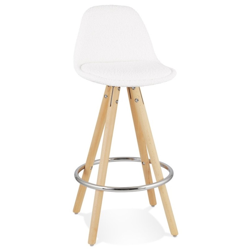 Tabouret de bar mi-hauteur scandinave en tissu bouclé pieds bois couleur naturelle talia TALIA MINI (Beige, Blanc)