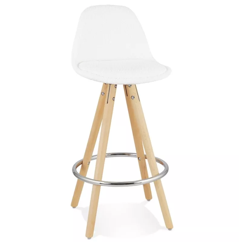 Tabouret de bar mi-hauteur scandinave en tissu bouclé pieds bois couleur naturelle talia TALIA MINI (Beige, Blanc)