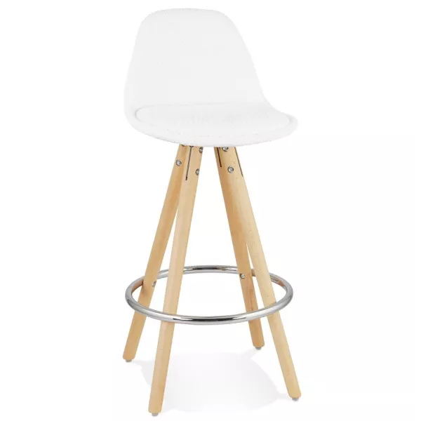 Tabouret de bar mi-hauteur scandinave en tissu bouclé pieds bois couleur naturelle talia TALIA MINI (Beige, Blanc)