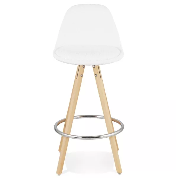 Tabouret de bar mi-hauteur scandinave en tissu bouclé pieds bois couleur naturelle talia TALIA MINI (Beige, Blanc)