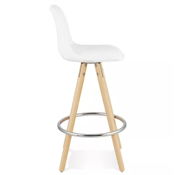 Tabouret de bar mi-hauteur scandinave en tissu bouclé pieds bois couleur naturelle talia TALIA MINI (Beige, Blanc)