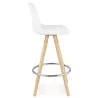 Tabouret de bar mi-hauteur scandinave en tissu bouclé pieds bois couleur naturelle talia TALIA MINI (Beige, Blanc)