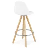 Tabouret de bar mi-hauteur scandinave en tissu bouclé pieds bois couleur naturelle talia TALIA MINI (Beige, Blanc)