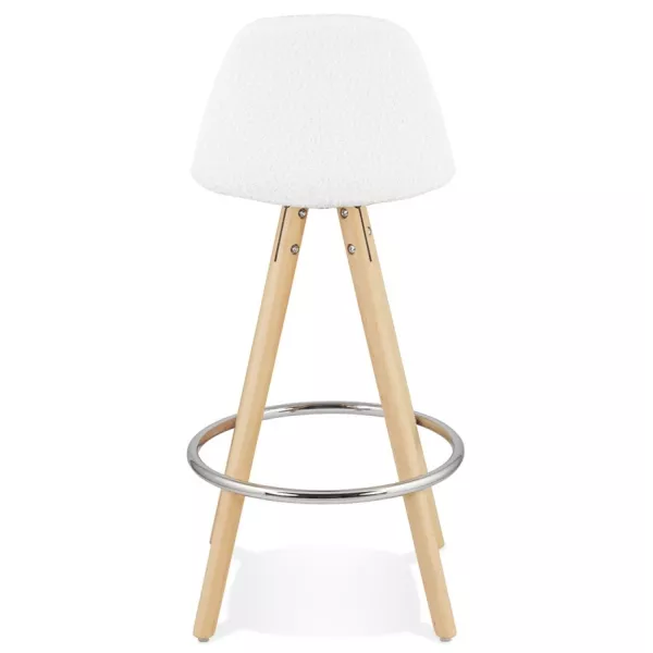 Tabouret de bar mi-hauteur scandinave en tissu bouclé pieds bois couleur naturelle talia TALIA MINI (Beige, Blanc)