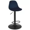 Tabouret réglable FINLEY en velours bleu et pied métal noir