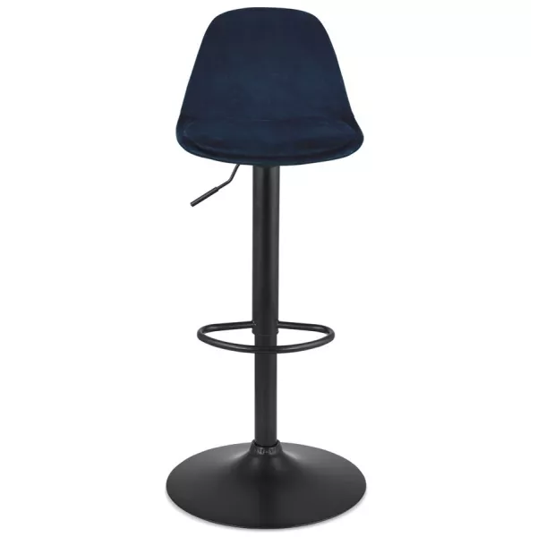 Tabouret réglable FINLEY en velours bleu et pied métal noir