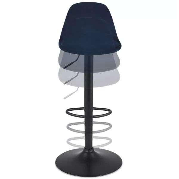 Tabouret réglable FINLEY en velours bleu et pied métal noir