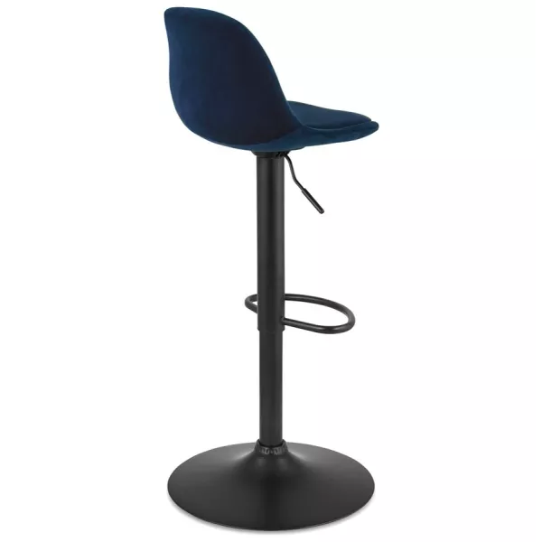 Tabouret réglable FINLEY en velours bleu et pied métal noir