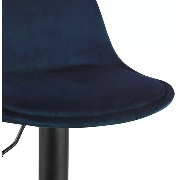 Tabouret réglable FINLEY en velours bleu et pied métal noir