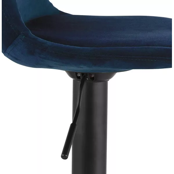 Tabouret réglable FINLEY en velours bleu et pied métal noir