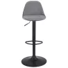 Tabouret réglable FINLEY en velours gris et pied métal noir