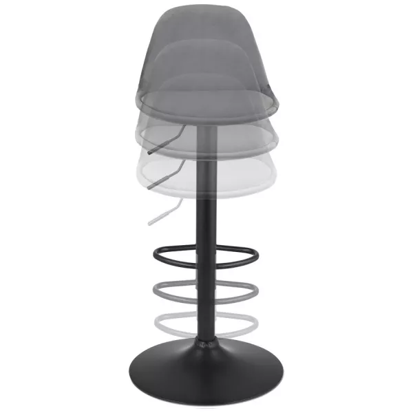 Tabouret réglable FINLEY en velours gris et pied métal noir