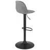 Tabouret réglable FINLEY en velours gris et pied métal noir