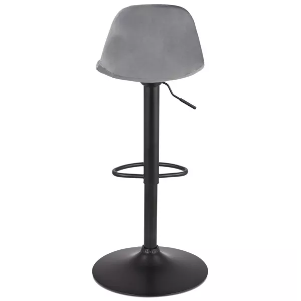 Tabouret réglable FINLEY en velours gris et pied métal noir