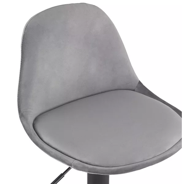 Tabouret réglable FINLEY en velours gris et pied métal noir