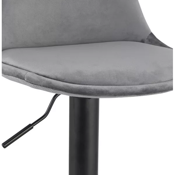 Tabouret réglable FINLEY en velours gris et pied métal noir