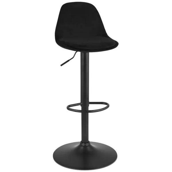 Tabouret réglable FINLEY en velours noir et pied métal noir