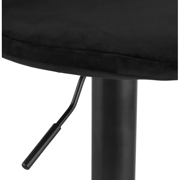 Tabouret réglable FINLEY en velours noir et pied métal noir