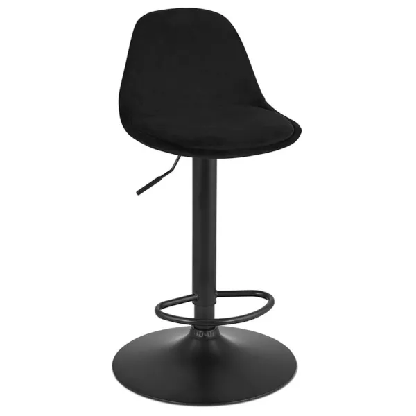 Tabouret réglable FINLEY en velours noir et pied métal noir