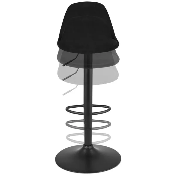 Tabouret réglable FINLEY en velours noir et pied métal noir