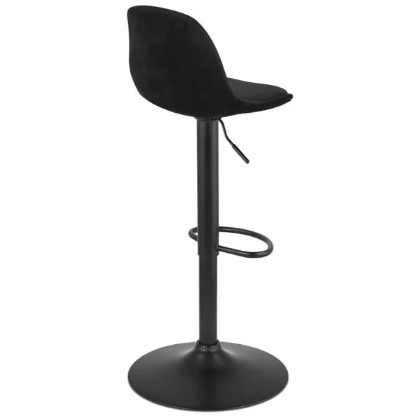 Tabouret réglable FINLEY en velours noir et pied métal noir