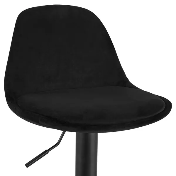 Tabouret réglable FINLEY en velours noir et pied métal noir