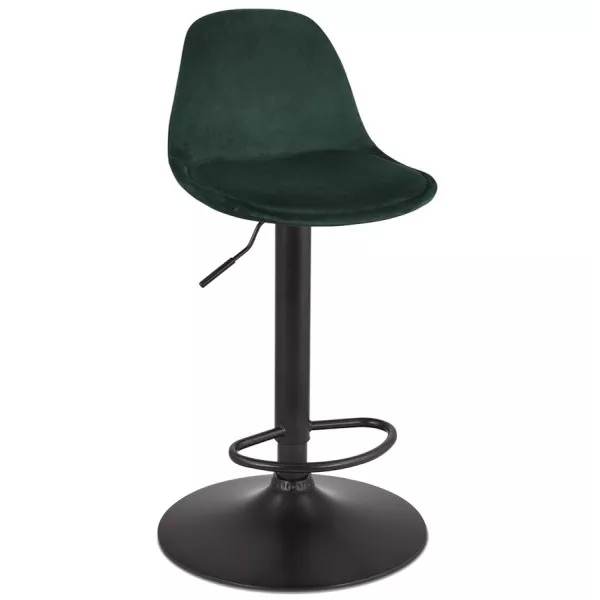 Tabouret réglable FINLEY en velours vert et pied métal noir