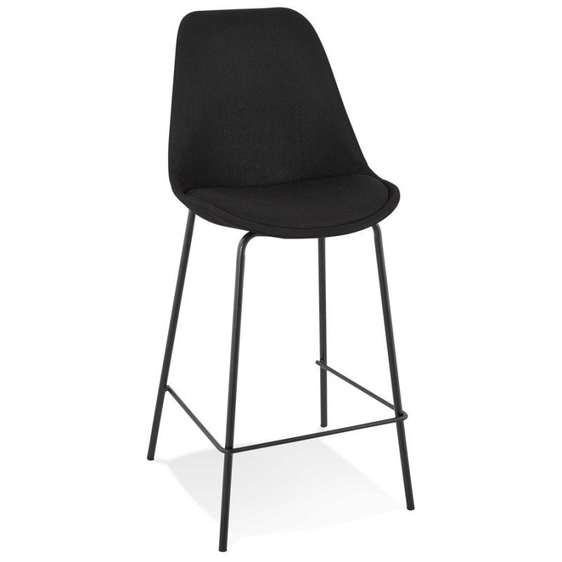 Tabouret snack mi-hauteur ALOE MINI en tissu noir pied métal