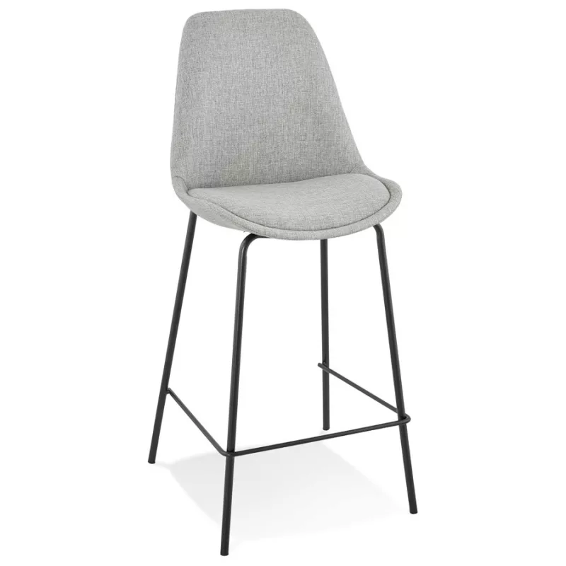 Tabouret snack mi-hauteur ALOE MINI en tissu gris pied métal