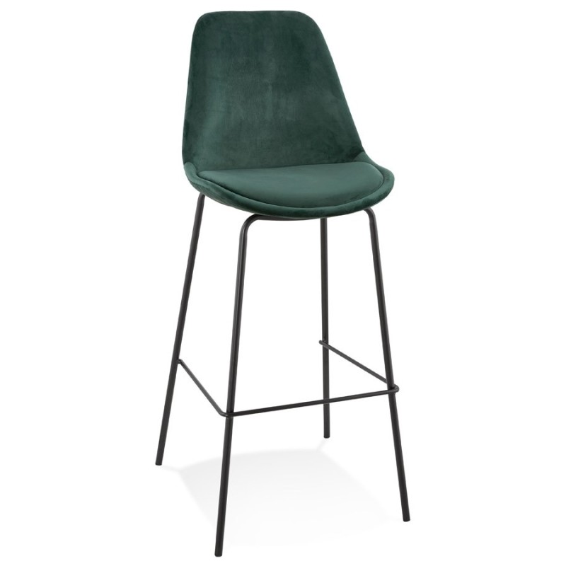 Tabouret de bar SPARK en velours vert et pieds métal noir