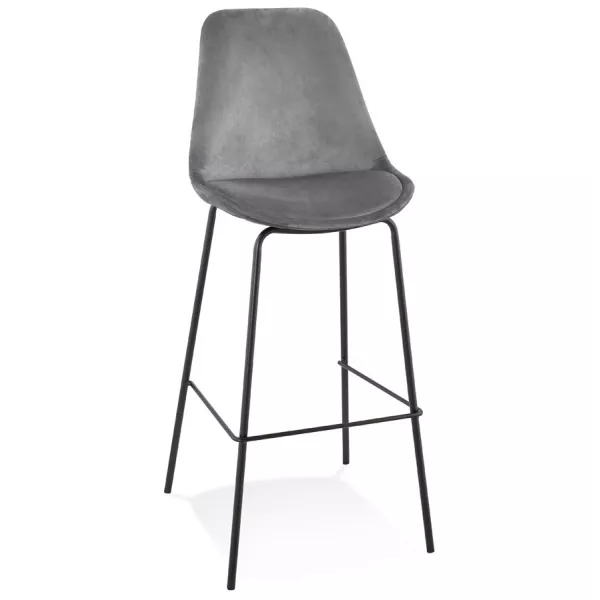 Tabouret de bar SPARK en velours gris et pieds métal noir