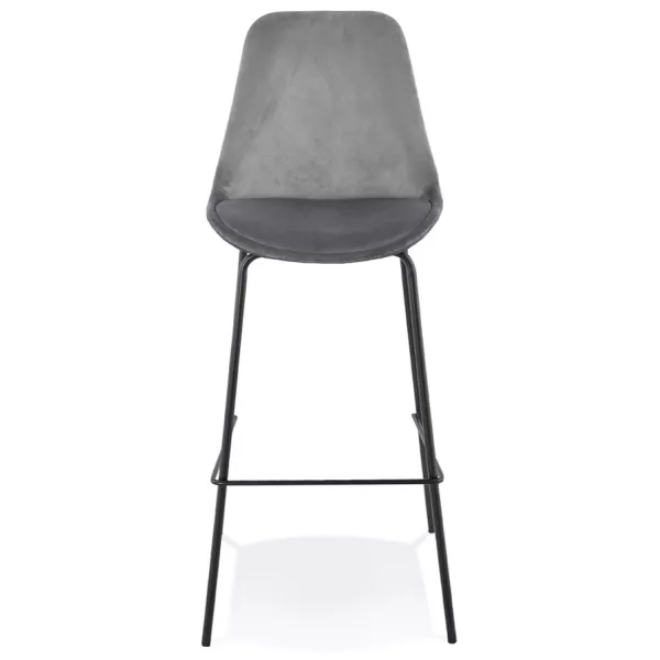 Tabouret de bar SPARK en velours gris et pieds métal noir