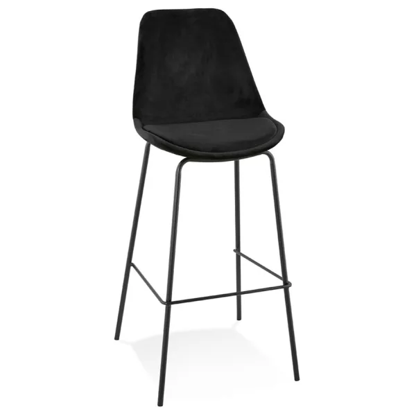 Tabouret de bar SPARK en velours noir et pieds métal noir