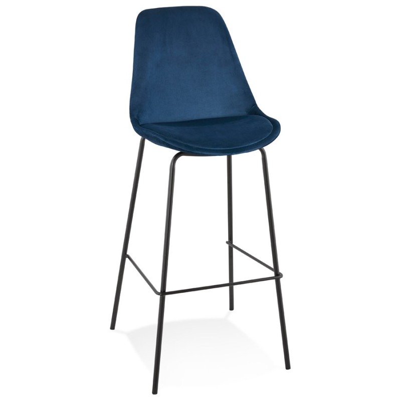 Tabouret de bar SPARK en velours bleu et pieds métal noir