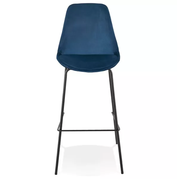 Tabouret de bar SPARK en velours bleu et pieds métal noir