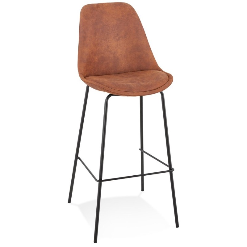 Tabouret de bar TAO en microfibre brune et pieds métal noir