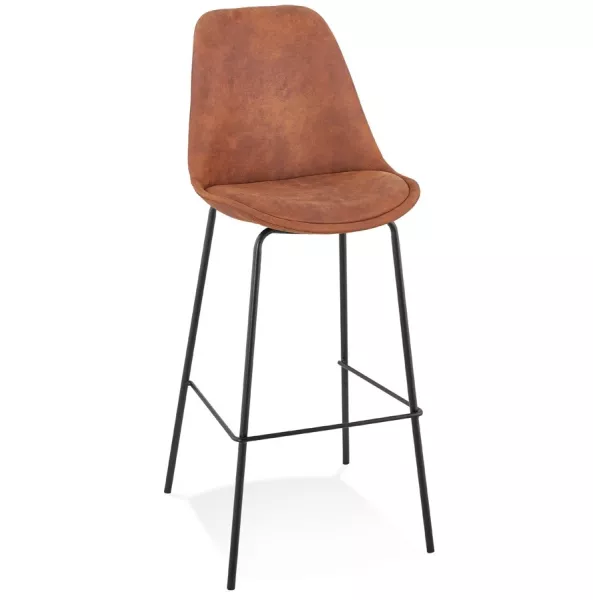 Tabouret de bar TAO en microfibre brune et pieds métal noir