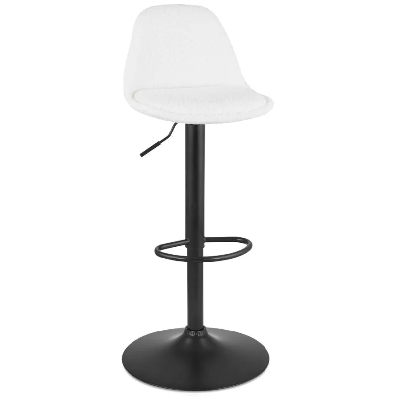 Tabouret réglable LANCELOT en tissu bouclé blanc et pied métal noir