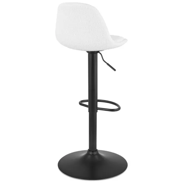 Tabouret réglable LANCELOT en tissu bouclé blanc et pied métal noir