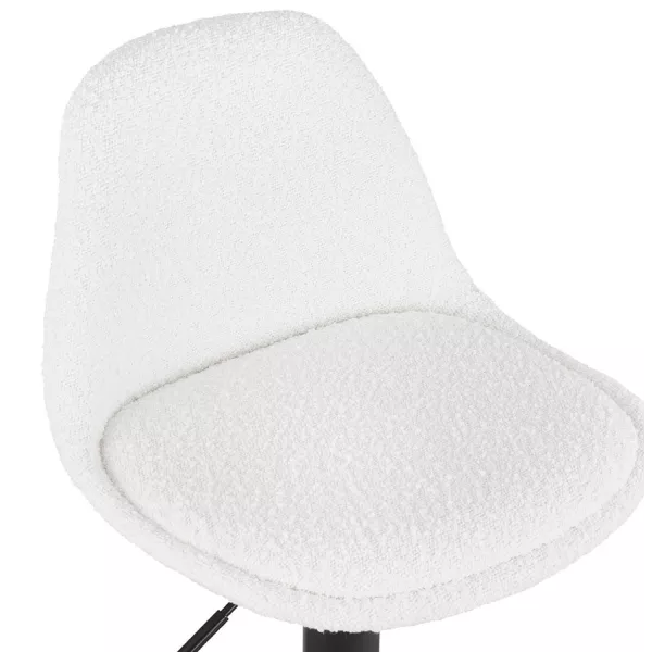 Tabouret réglable LANCELOT en tissu bouclé blanc et pied métal noir