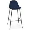 Tabouret de bar FENTON en velours bleu et pied métal noir