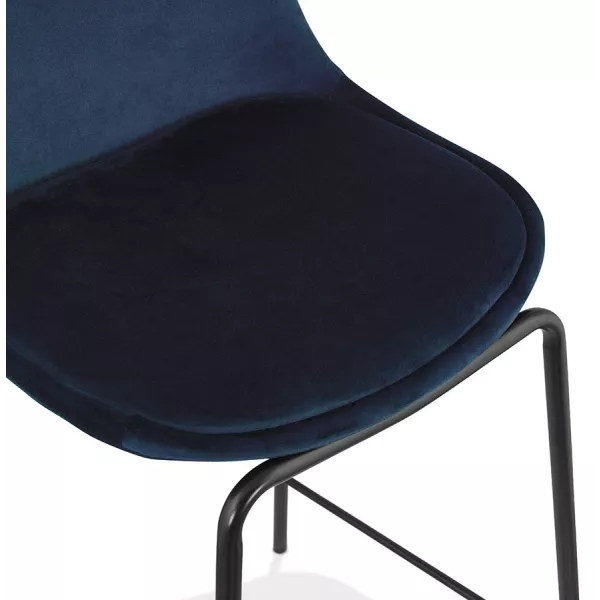 Tabouret de bar FENTON en velours bleu et pied métal noir