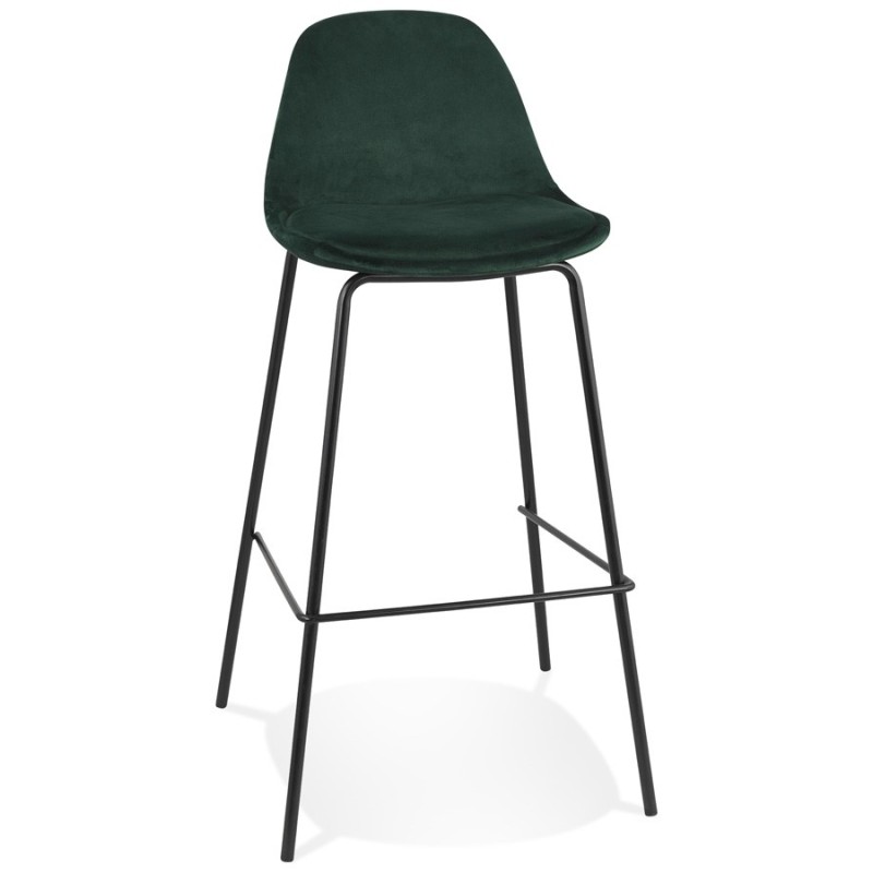 Tabouret de bar FENTON en velours vert et pied métal noir