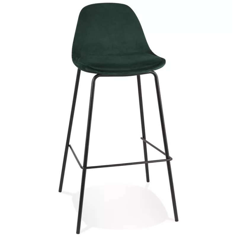 Tabouret de bar FENTON en velours vert et pied métal noir